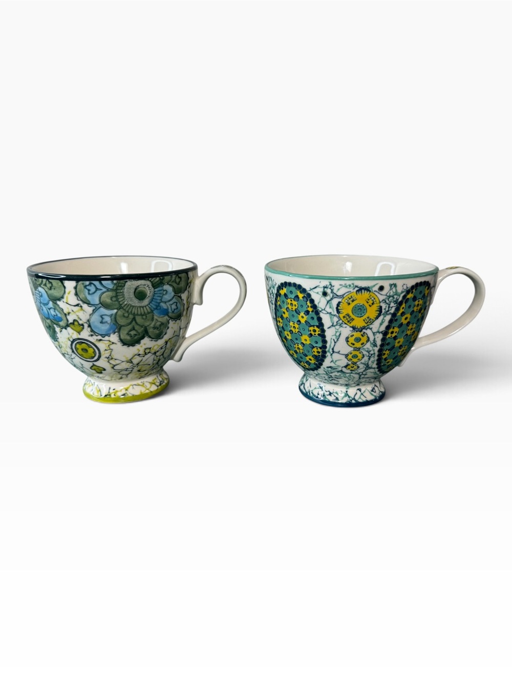 Anthropologie Kebaya Footed Pedestal Ceramic Mugs Set of 2